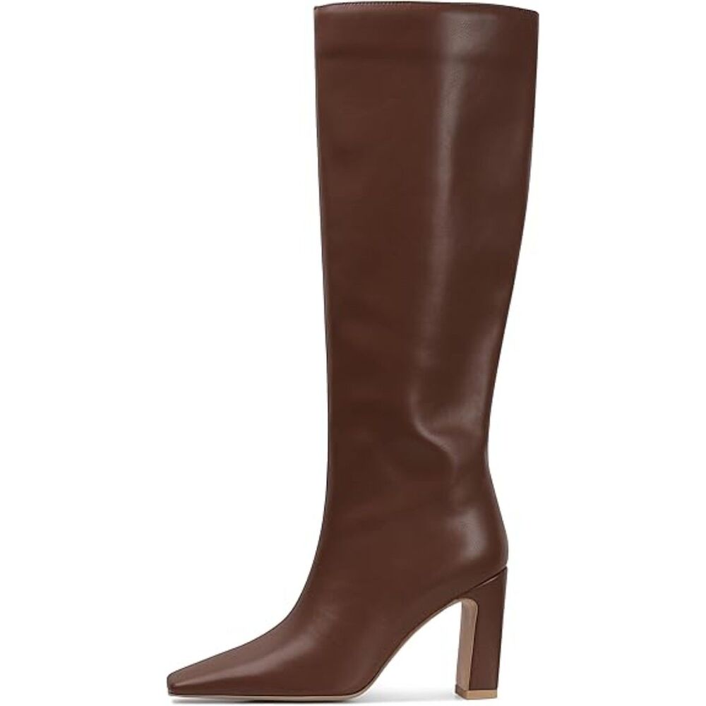 Women's Brown Square Toe Knee High with Side Zipper Fashion Elastic Tall Boots